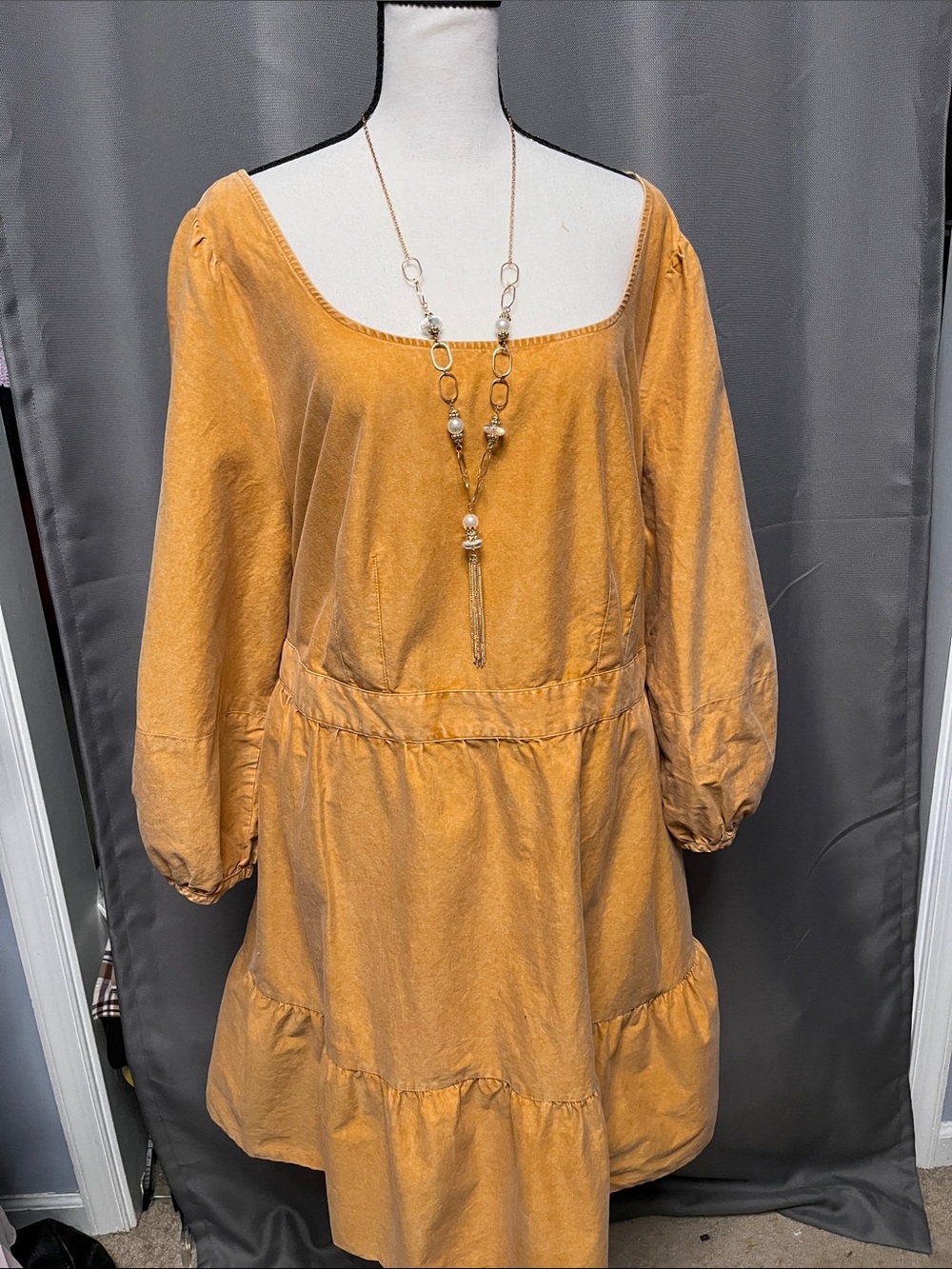 Ava & Viv Mustard Tiered Mini Dress